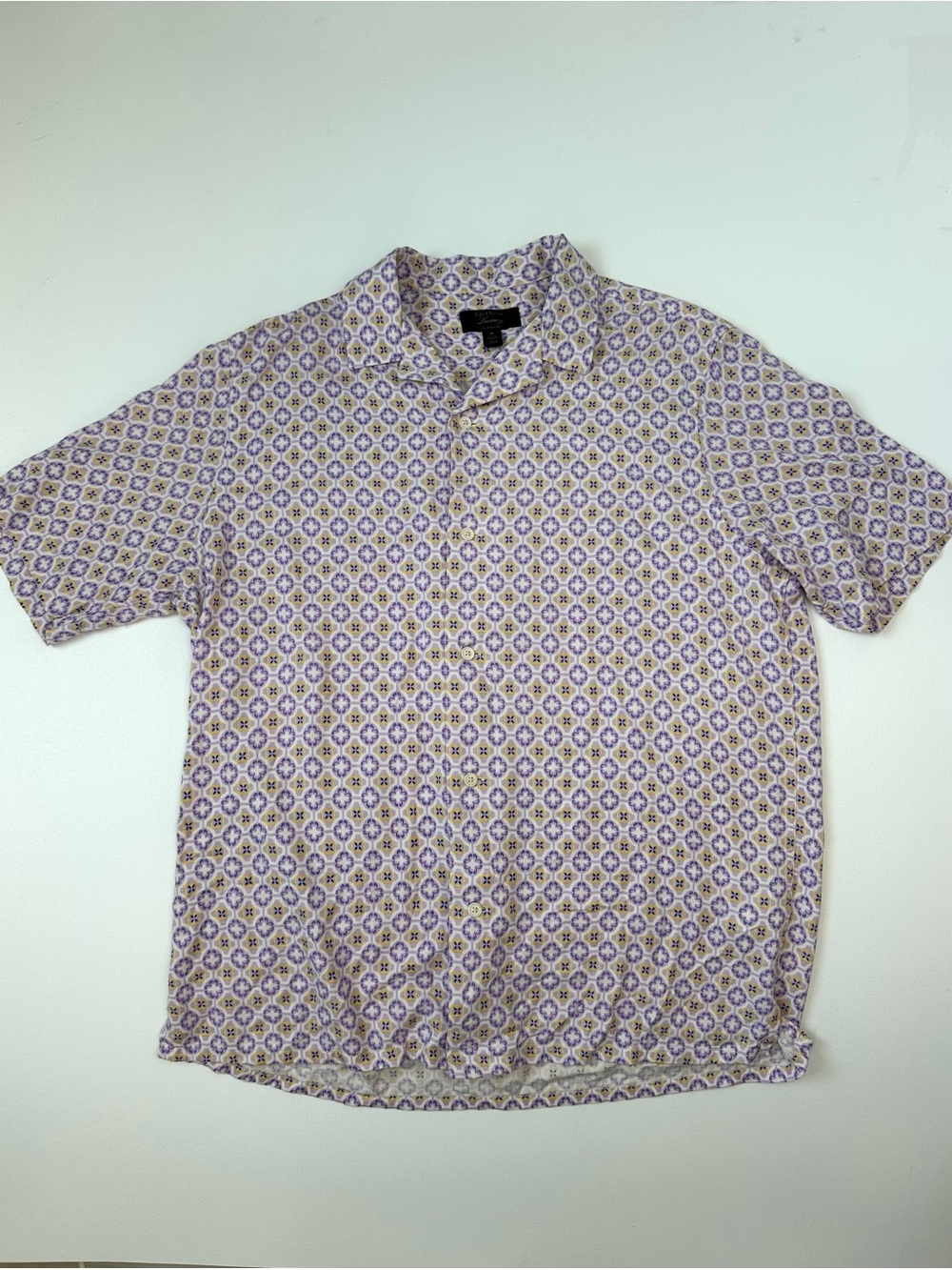 Club Room Luxury Short Sleeve Button-Down Shirt Geometric Print silk blend